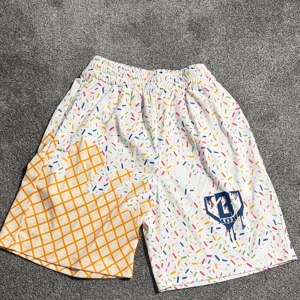 TOH White and Orange Athletic Shorts for Men ice cream shorts